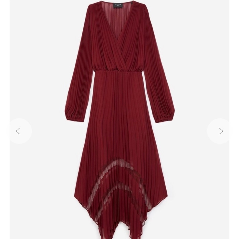 The Kooples Burgundy Pleated Lace Midi Dress
